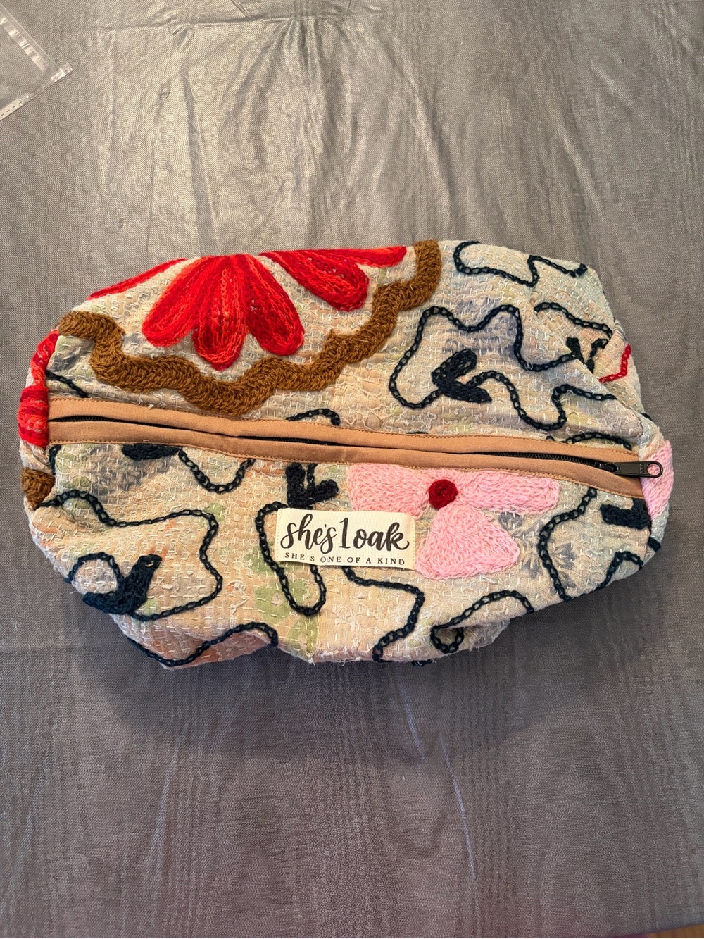 Kantha Embroidered Multicolor Cosmetic Pouch NWOT